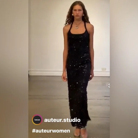 Auteur Black T-Bar Sequin Tank Dress Evening Glam with a Contemporary Twist - Picture 2 of 15